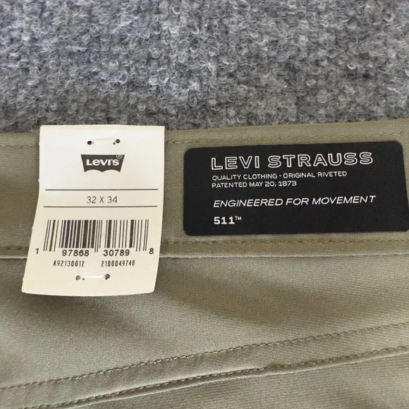 Levi's 511 Slim Tech Pants Stretch Mens 32x34 Green Performance Casual Jeans - Picture 2 of 9